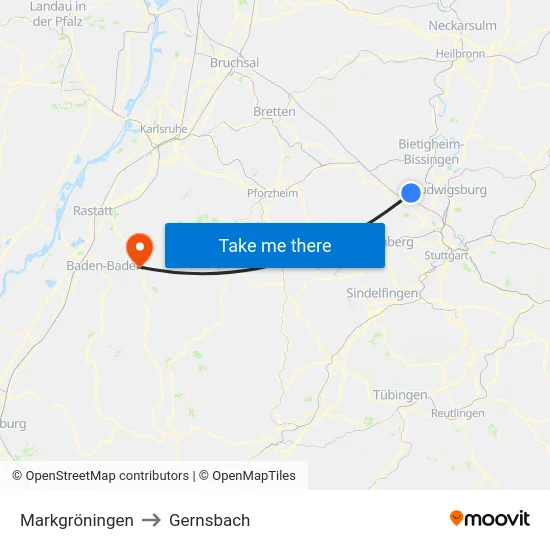 Markgröningen to Gernsbach map