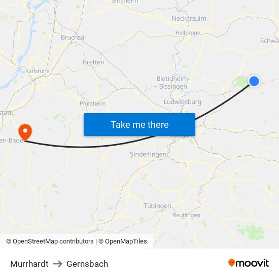 Murrhardt to Gernsbach map