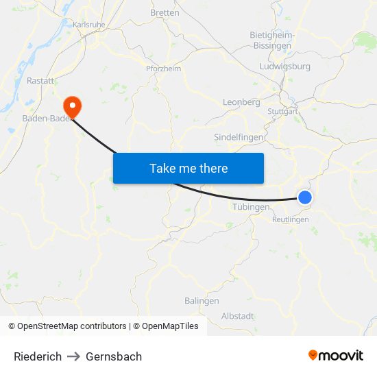 Riederich to Gernsbach map