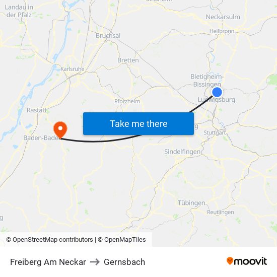 Freiberg Am Neckar to Gernsbach map