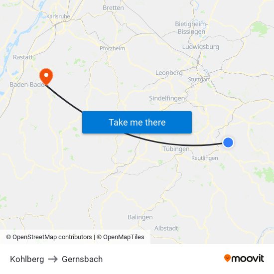 Kohlberg to Gernsbach map