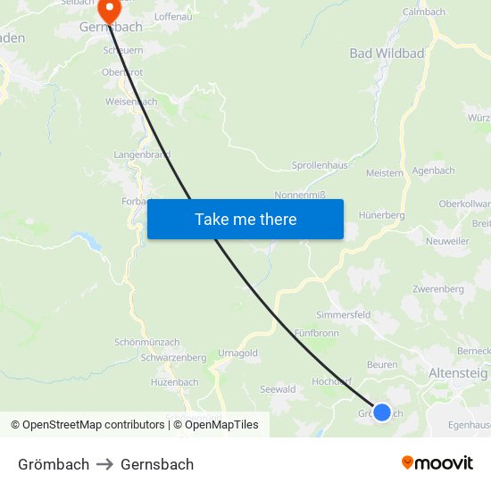 Grömbach to Gernsbach map