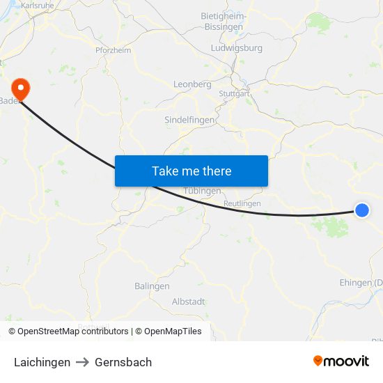 Laichingen to Gernsbach map