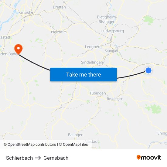 Schlierbach to Gernsbach map