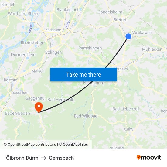 Ölbronn-Dürrn to Gernsbach map