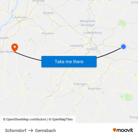 Schorndorf to Gernsbach map