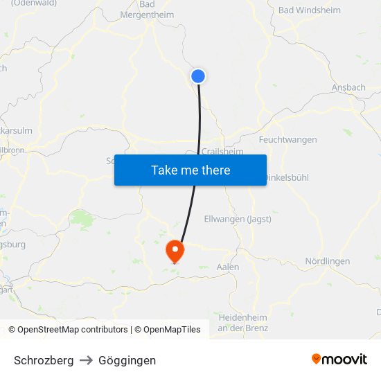 Schrozberg to Göggingen map