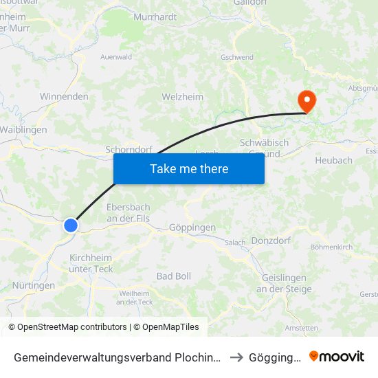 Gemeindeverwaltungsverband Plochingen to Göggingen map