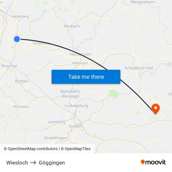 Wiesloch to Göggingen map