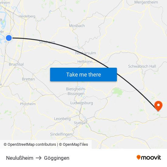 Neulußheim to Göggingen map