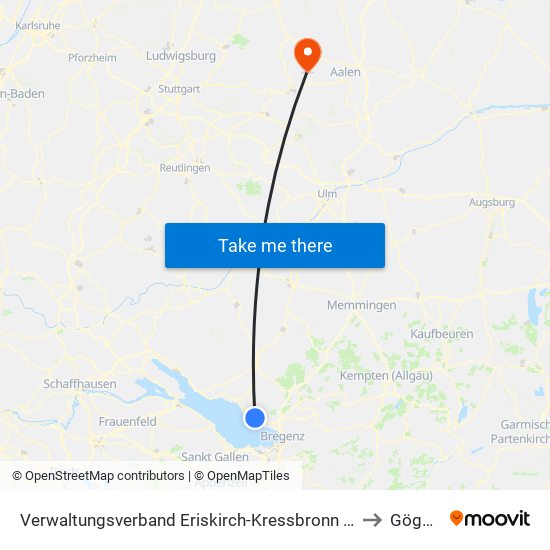 Verwaltungsverband Eriskirch-Kressbronn am Bodensee-Langenargen to Göggingen map