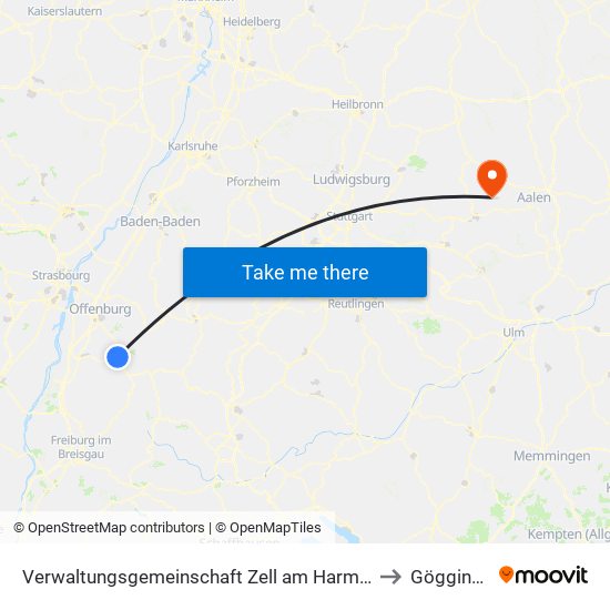 Verwaltungsgemeinschaft Zell am Harmersbach to Göggingen map
