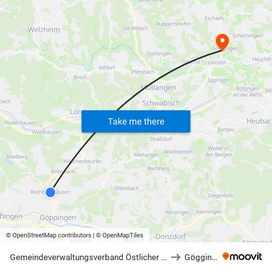 Gemeindeverwaltungsverband Östlicher Schurwald to Göggingen map