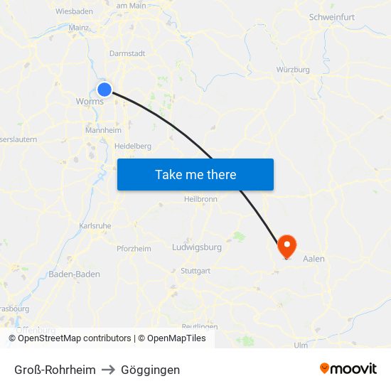 Groß-Rohrheim to Göggingen map