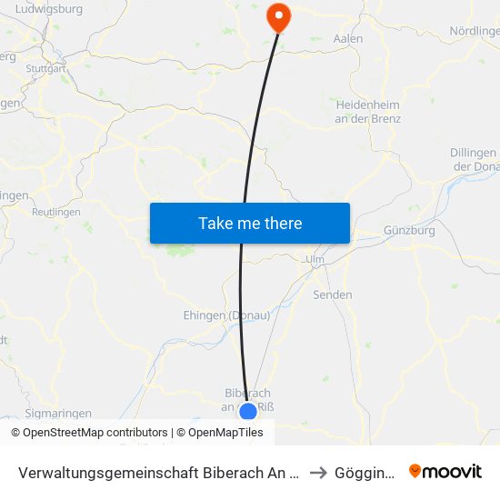 Verwaltungsgemeinschaft Biberach An Der Riß to Göggingen map