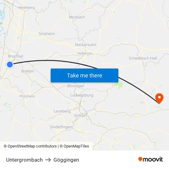 Untergrombach to Göggingen map