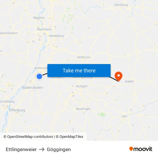 Ettlingenweier to Göggingen map