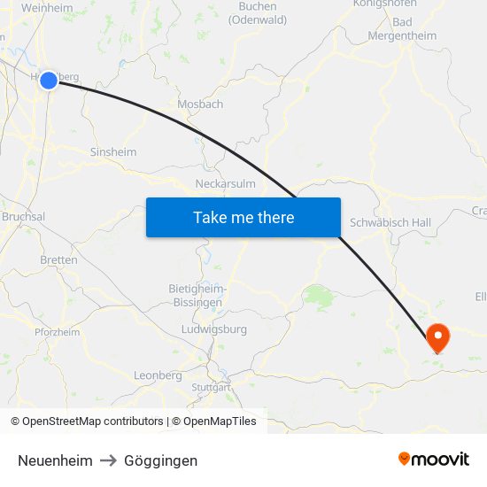 Neuenheim to Göggingen map