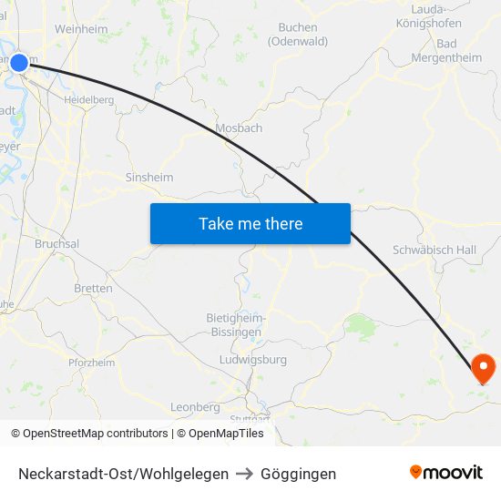 Neckarstadt-Ost/Wohlgelegen to Göggingen map