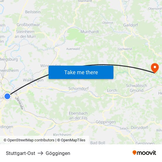 Stuttgart-Ost to Göggingen map