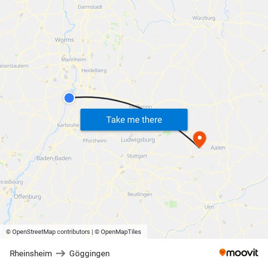Rheinsheim to Göggingen map