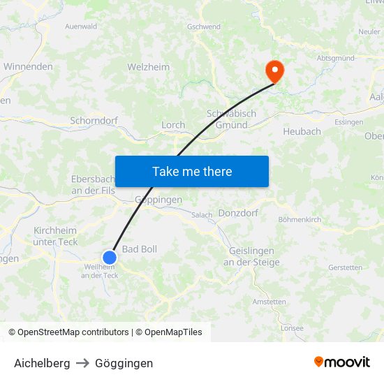 Aichelberg to Göggingen map
