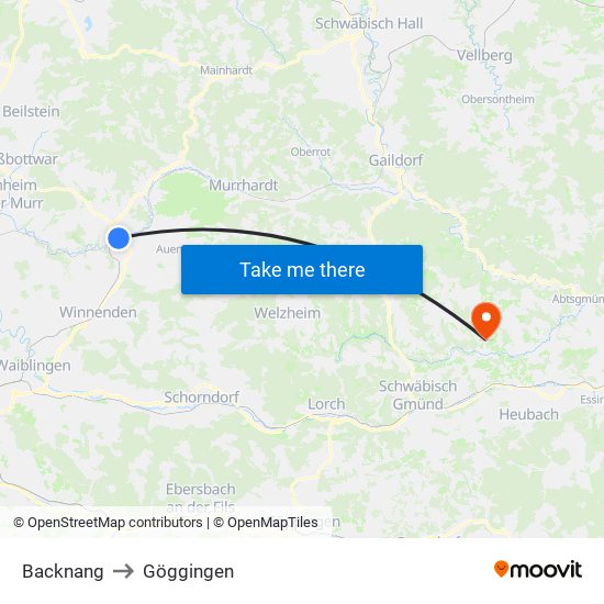 Backnang to Göggingen map