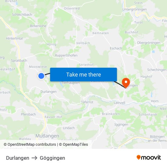 Durlangen to Göggingen map