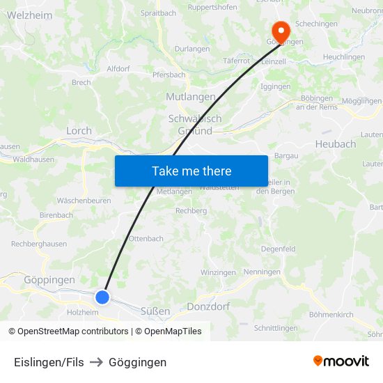 Eislingen/Fils to Göggingen map