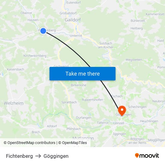Fichtenberg to Göggingen map