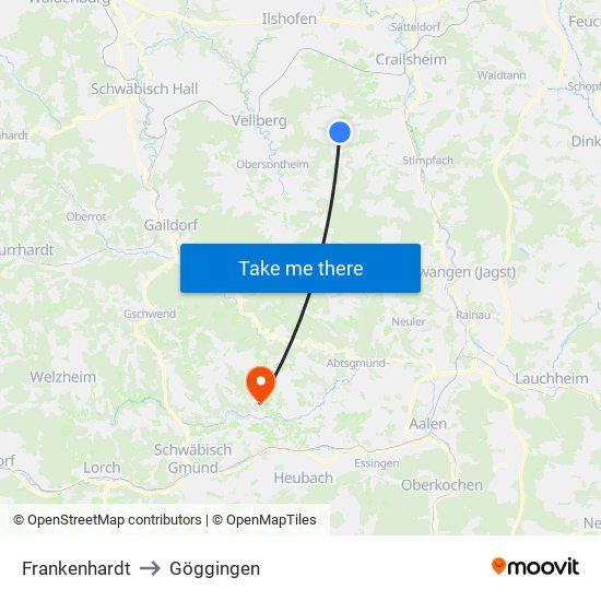 Frankenhardt to Göggingen map