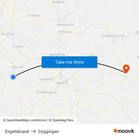 Engelsbrand to Göggingen map