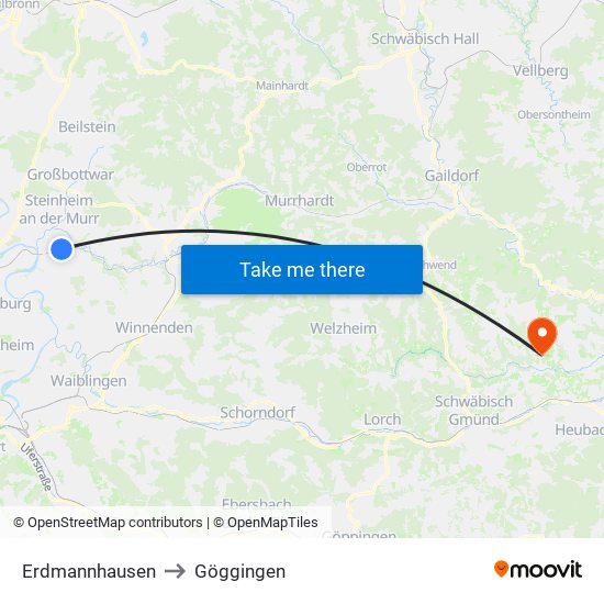 Erdmannhausen to Göggingen map