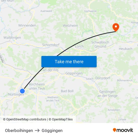 Oberboihingen to Göggingen map