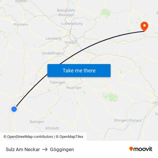 Sulz Am Neckar to Göggingen map
