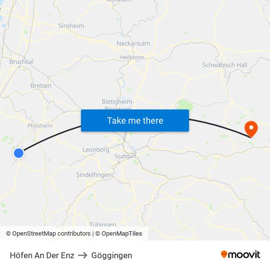 Höfen An Der Enz to Göggingen map