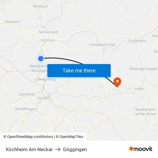 Kirchheim Am Neckar to Göggingen map