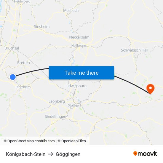 Königsbach-Stein to Göggingen map