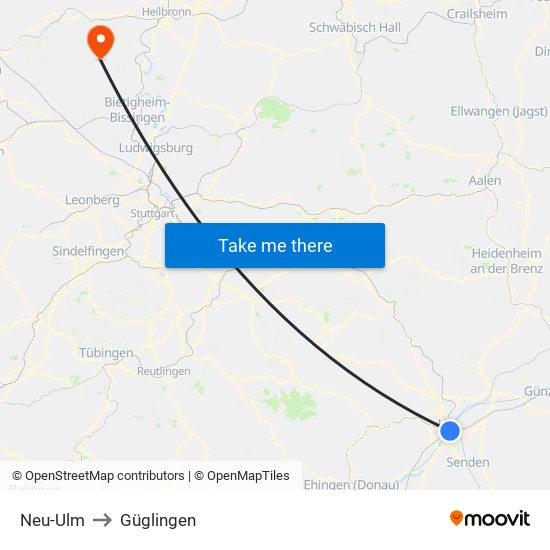 Neu-Ulm to Güglingen map