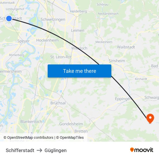 Schifferstadt to Güglingen map