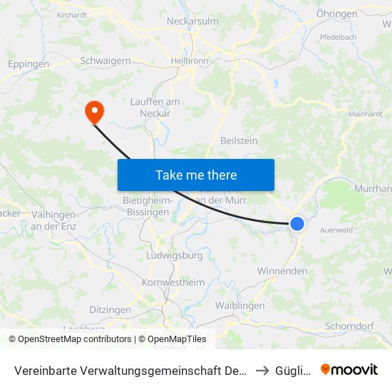 Vereinbarte Verwaltungsgemeinschaft Der Stadt Backnang to Güglingen map