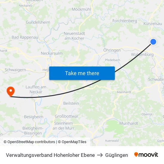 Verwaltungsverband Hohenloher Ebene to Güglingen map