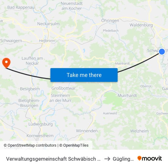 Verwaltungsgemeinschaft Schwäbisch Hall to Güglingen map