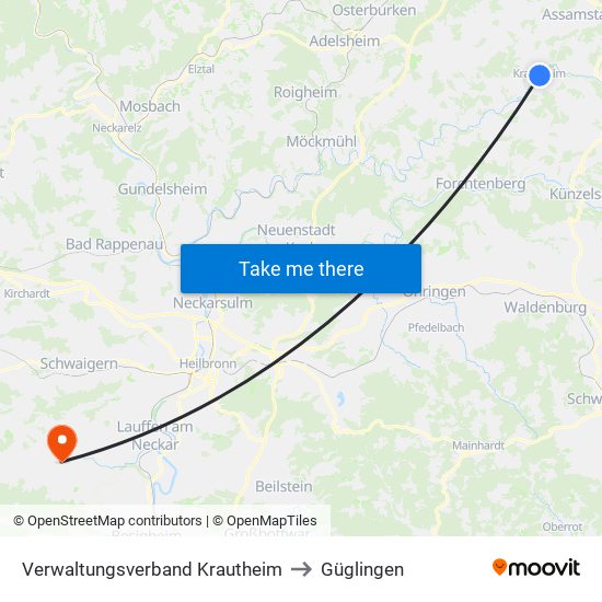 Verwaltungsverband Krautheim to Güglingen map