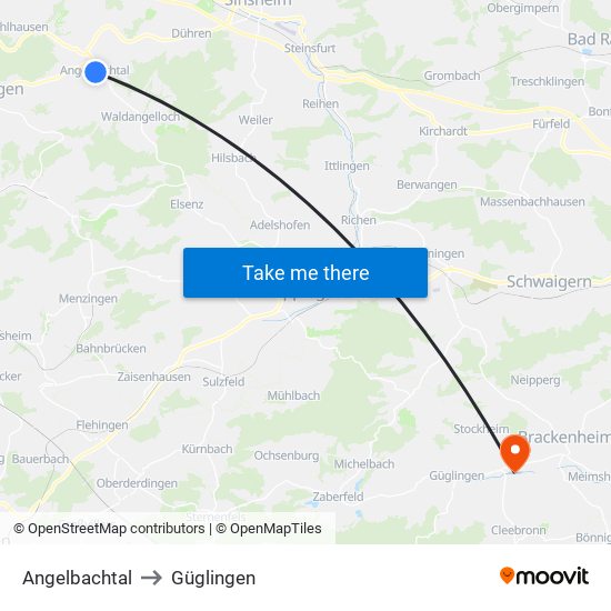 Angelbachtal to Güglingen map