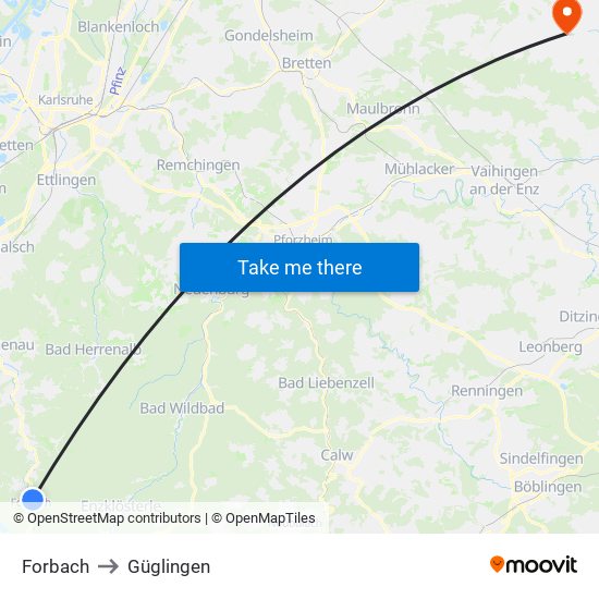 Forbach to Güglingen map