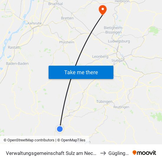 Verwaltungsgemeinschaft Sulz am Neckar to Güglingen map