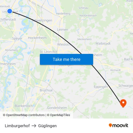 Limburgerhof to Güglingen map