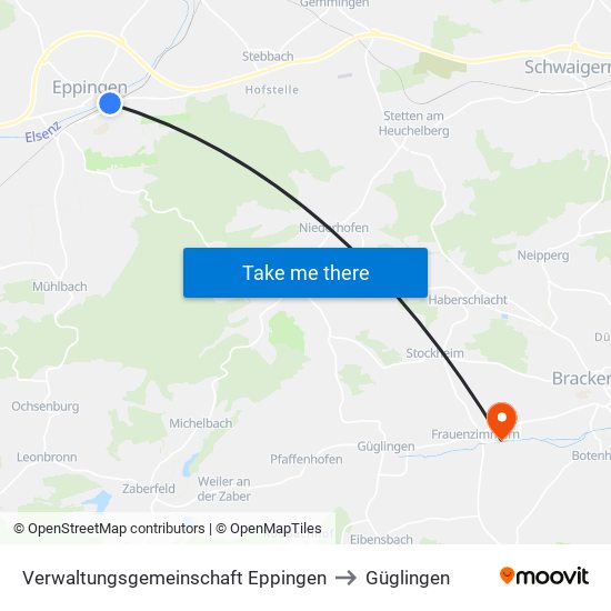 Verwaltungsgemeinschaft Eppingen to Güglingen map