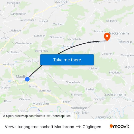 Verwaltungsgemeinschaft Maulbronn to Güglingen map